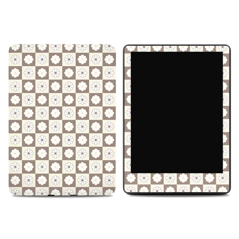 Floral Brown Checkered Kindle Skin
